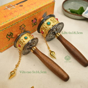 Kinh luân cầm tay Om Mani Padme Hum vàng viền đen