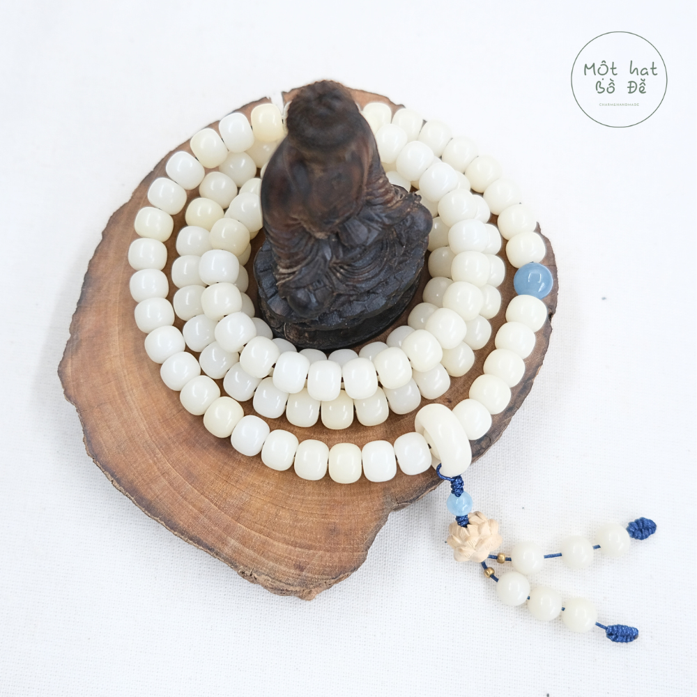 Chuỗi 108 hạt bồ đề trắng vuông phối hạt đá xanh dương nhẫn bồ đề hoa sen gỗ | Chồi Nhỏ | Chuỗi hạt niệm Phật bồ đề 2 Chuỗi 108 hạt bồ đề trắng vuông phối hạt đá xanh dương nhẫn bồ đề hoa sen gỗ | Chồi Nhỏ | Chuỗi hạt niệm Phật bồ đề - Ảnh 2