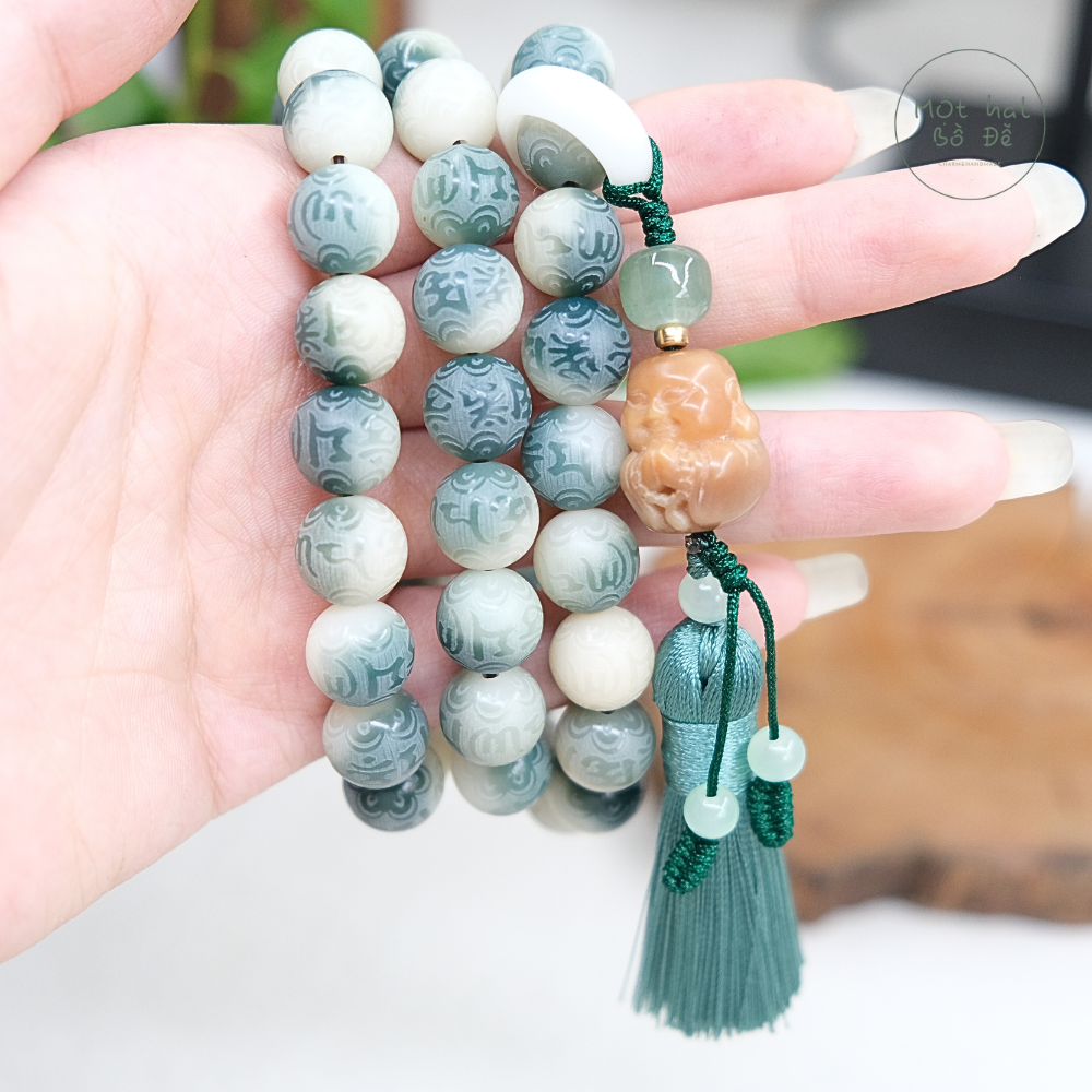 Chuỗi 54 hạt bồ đề xanh khắc chú lục tự | Chồi Nhỏ | Chuỗi hạt niệm Phật bồ đề 1 Chuỗi 54 hạt bồ đề xanh khắc chú lục tự | Chồi Nhỏ | Chuỗi hạt niệm Phật bồ đề